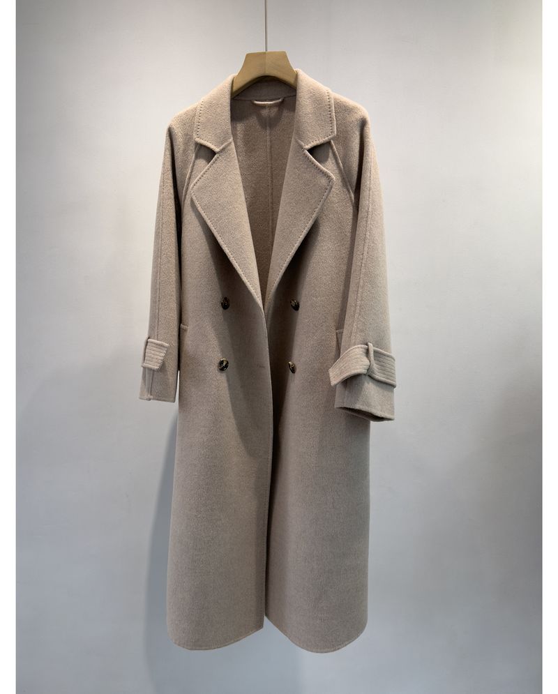 Trench double-face di lusso in misto cashmere e seta per donna – Elegante design con spalle scese, cappotto lungo aderente con drappeggio lusinghiero_voghion.com
