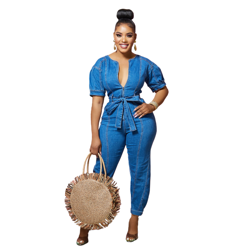 Ženski modni ohlapni jeans romper s kratkimi rokavi_voghion.com