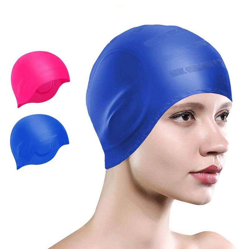 Bonnet de bain en silicone pour adultes et enfants, imperméable, pour hommes et femmes, bonnet plat, couleur unie, protection des oreilles pour cheveux longs, grand bonnet de bain_voghion.com