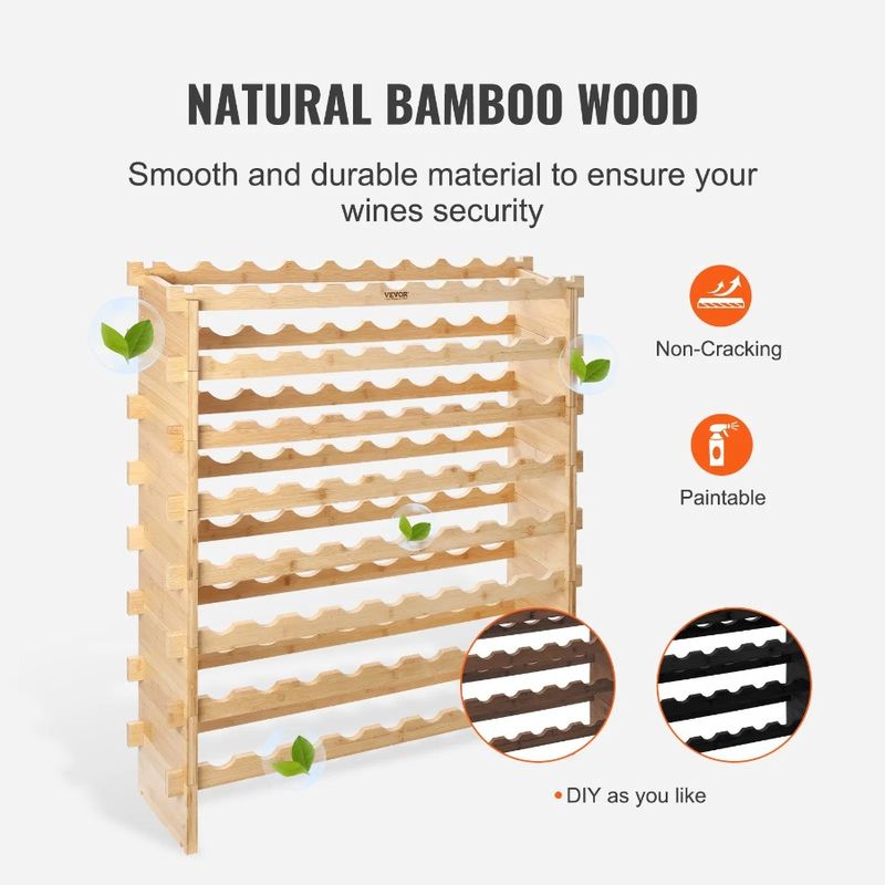 Display Bottle Wine Wood Rack 8-Tier Modular 72 Shelf Bamboo Stackable_voghion.com