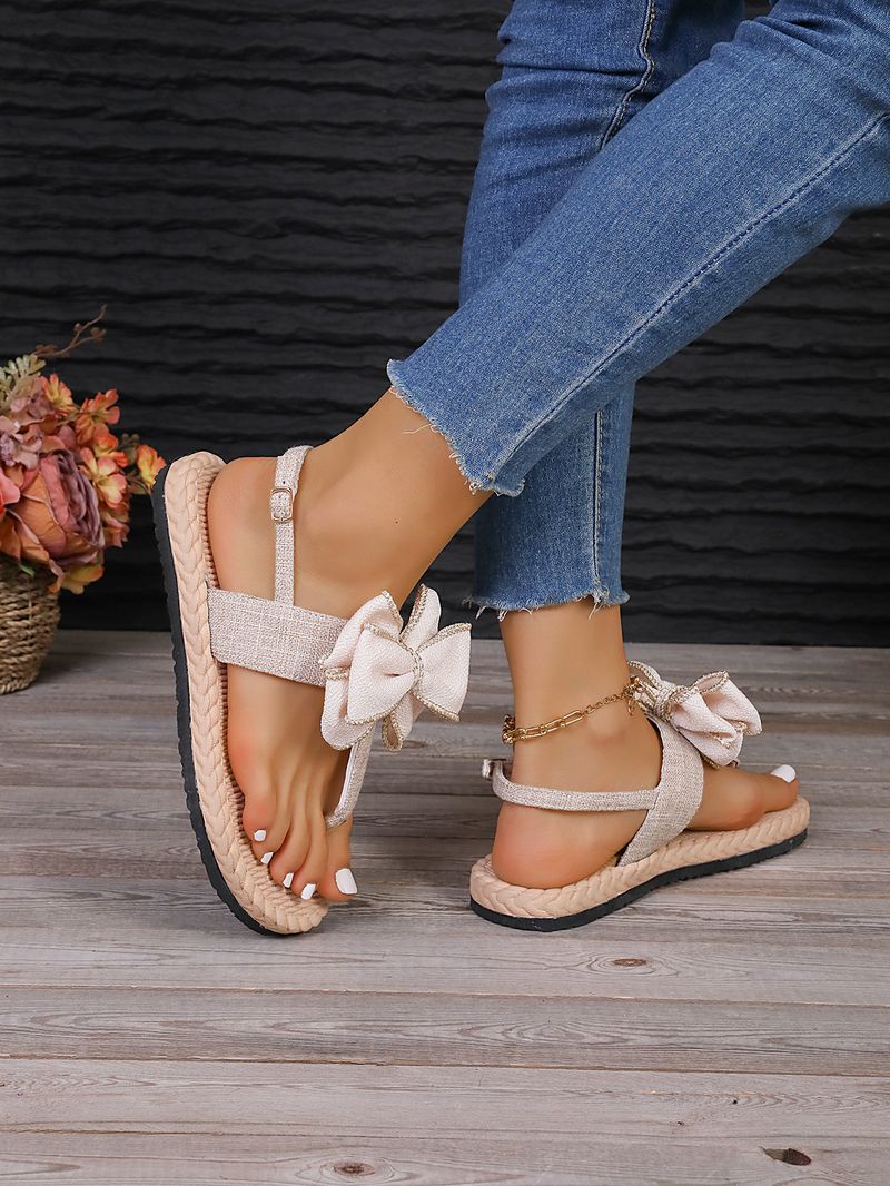 Women's Shoes large size sandals summer new flat sandals for women rope bottom clip toe fashionable bow sandals for women_voghion.com