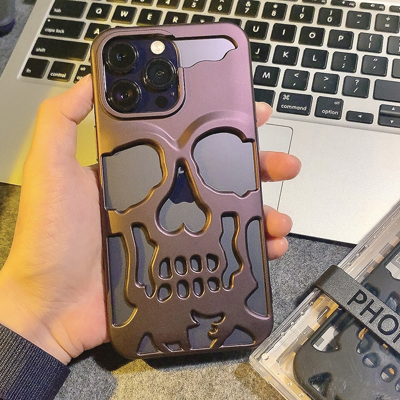 Luxus Matte Plating Metallic Farbe Aushöhlen Schädel Hard Case Für iPhone 14 13 12 11 Pro Max 14 Plus Mode stoßfest Abdeckung_voghion.com