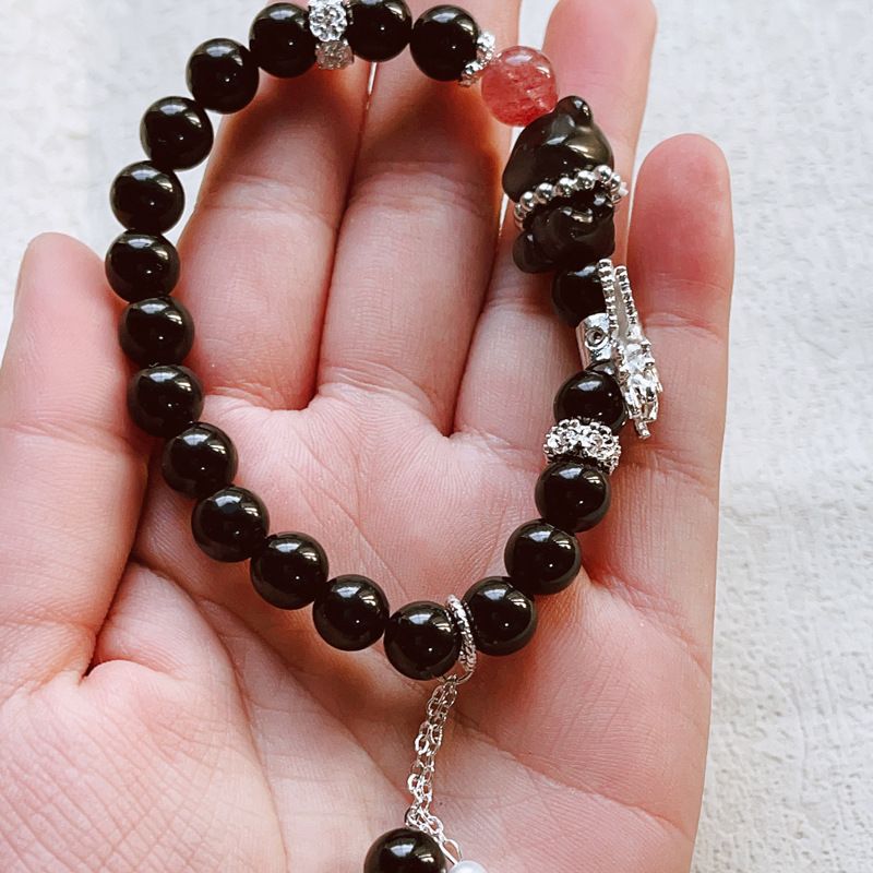 Natural Engraved Bear Obsidian Gift, Personalized Bracelet, Men's And Women's Bracelet._voghion.com