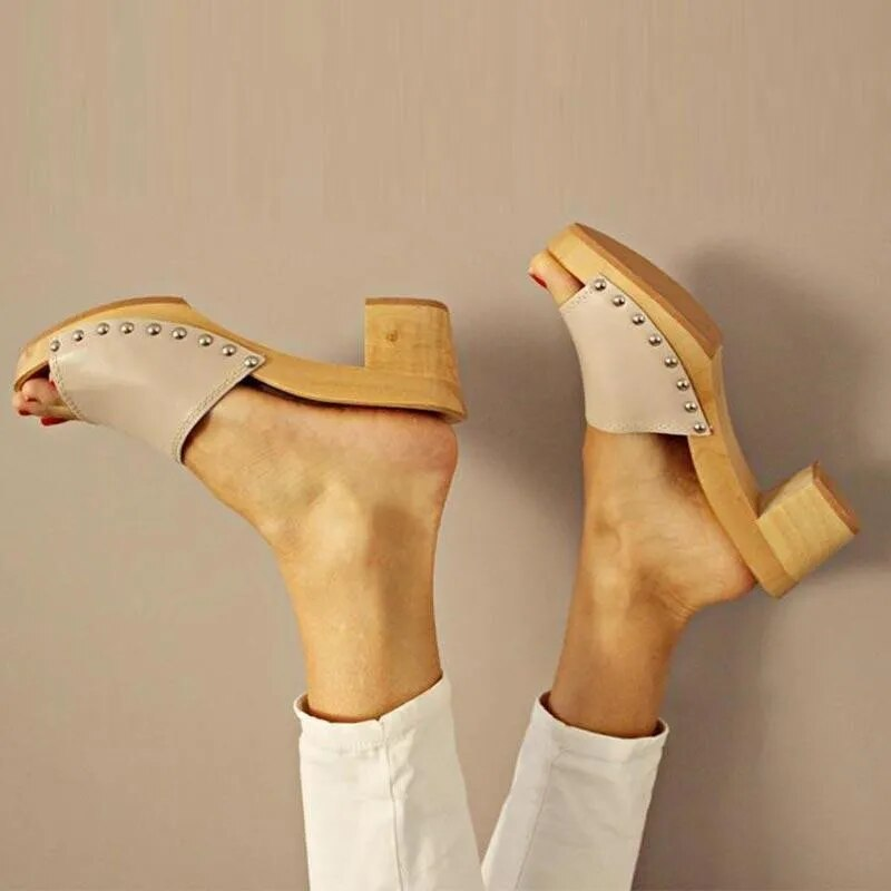 Frauen Sommer Slides Pantofle 2023 Rom Stoff PU Huf Heels Gummi Schuhe Frau 2021 Weibliche Hausschuhe Niedrigen Neue S_voghion.com