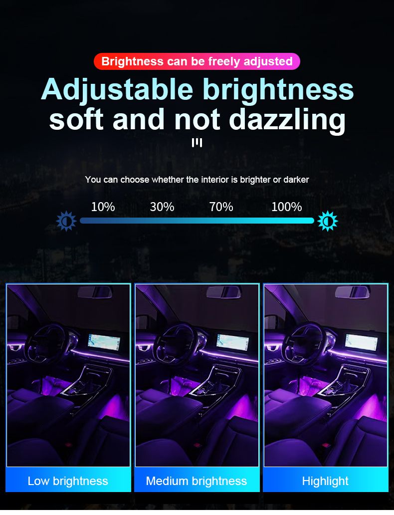 Luz ambiental LED universal para interior de coche, sinfonía a todo color, RGB, 64 colores, tira acrílica oculta, decoración_voghion.com