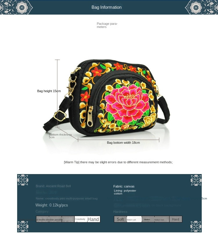 Borsa a tracolla da donna Borsa da viaggio Borsa a tracolla con cerniera ricamata floreale vintage Borsa per cellulare ricamata_voghion.com