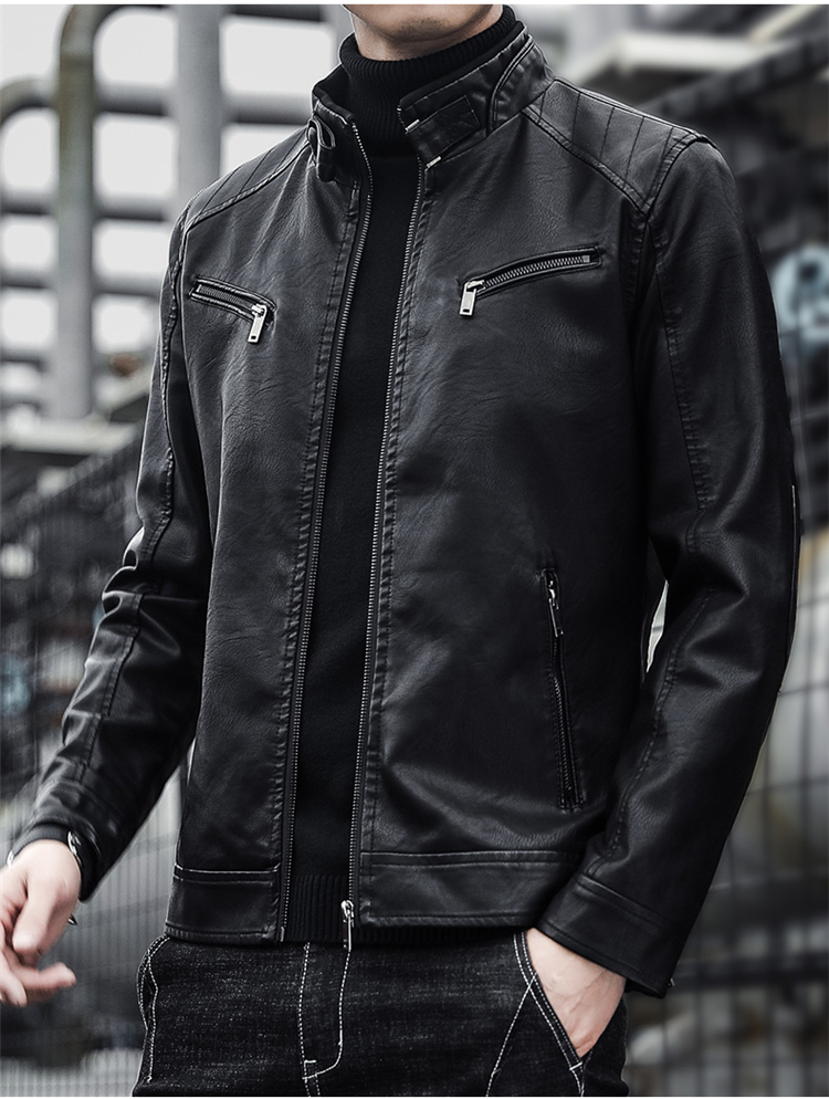 Herrenmantel Frühling/Herbst Neuheiten Attraktive Lokomotiv-Herbst-/Winter-Modelle Fleece-Oberteil Stehkragen Lederjacke_voghion.com