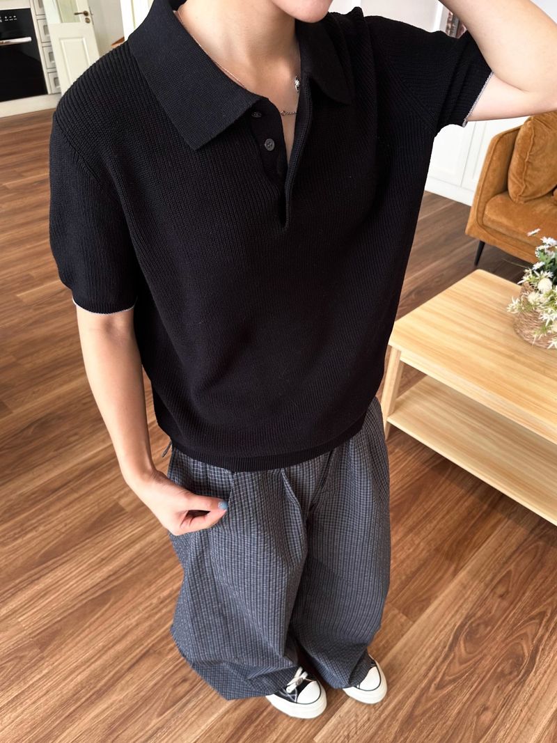 Herrenbekleidung Hemd Revers Kurzarm Strickpullover Old Money Style Loose Feeling British Business Slim_voghion.com