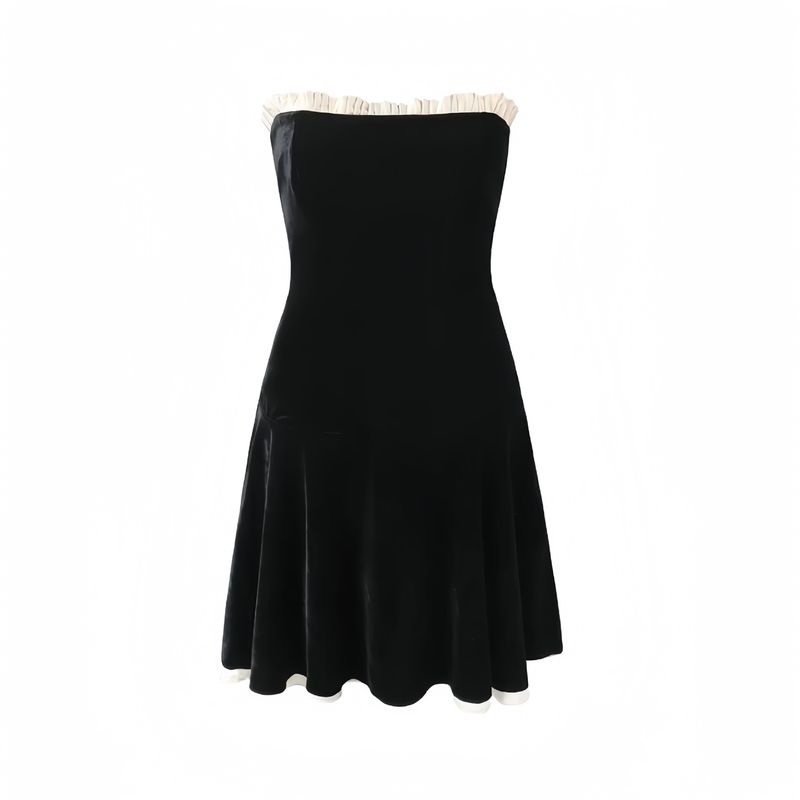 Cravatta senza spalline in velluto scuro in stile francese per donna, intimo sexy autunnale, vestitino nero snellente e attillato_voghion.com