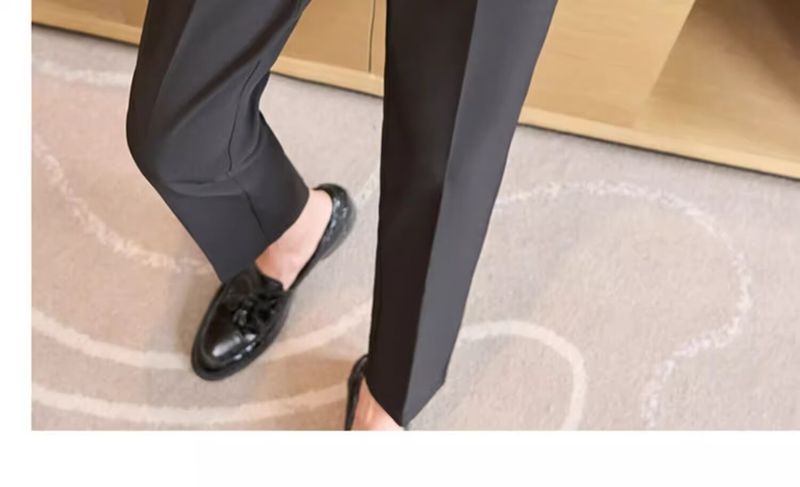 Vêtements pour hommes Pantalon stretch de printemps Pantalon décontracté à neuf points pour homme Pantalon de costume formel d'affaires droit slim noir pour homme_voghion.com