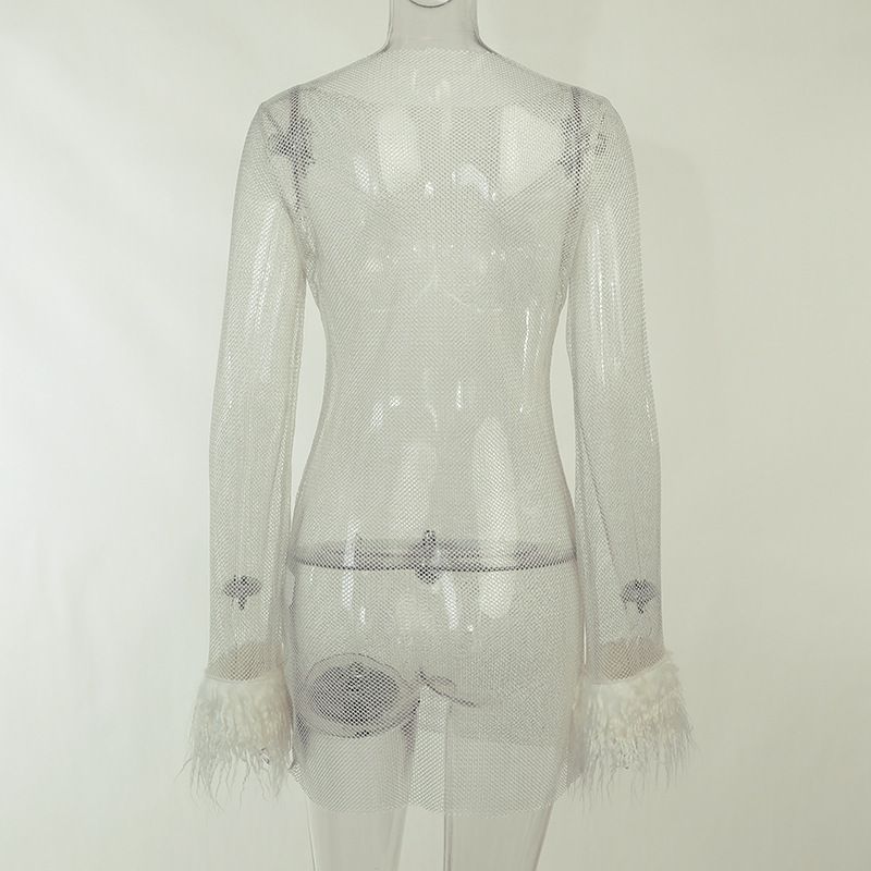 Abito da sera in rete trasparente con fili glitterati – Mini abito aderente senza maniche per la serata (nero/rosa/bianco)_voghion.com