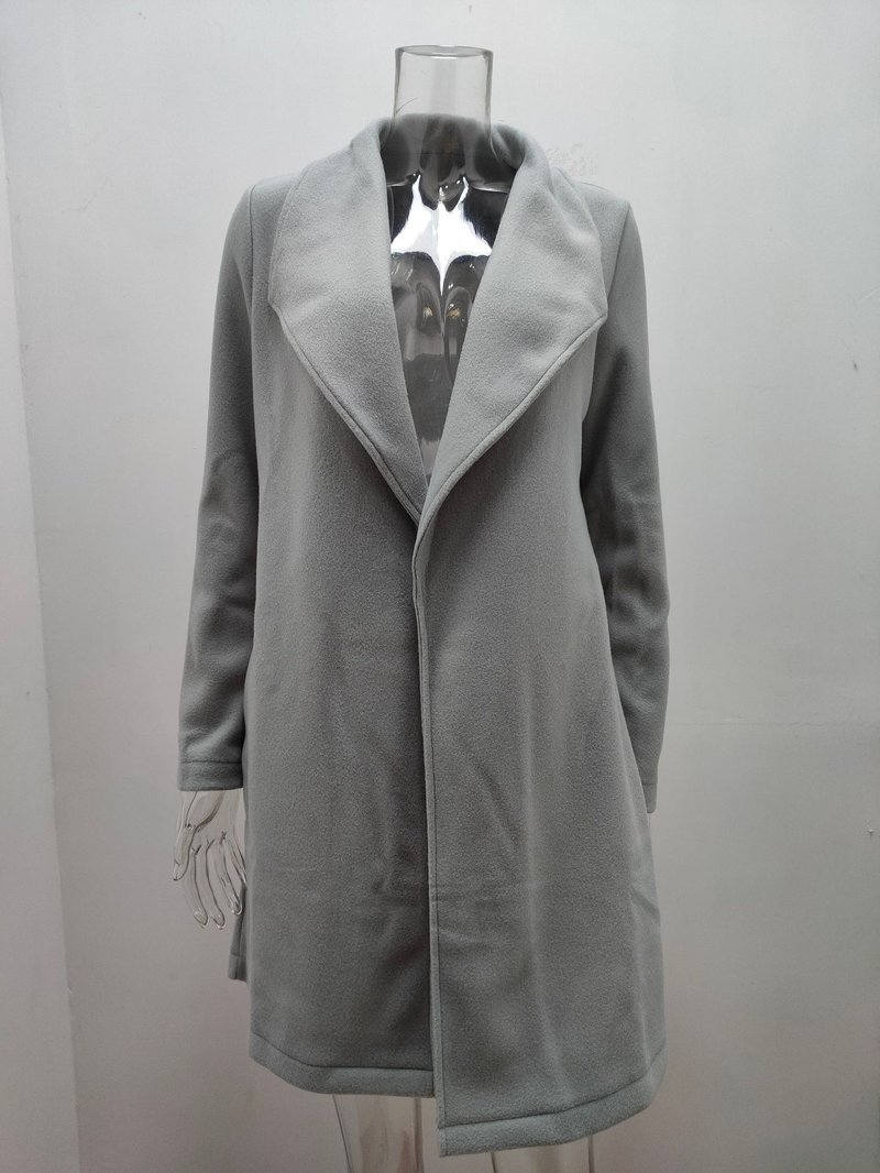 Modischer Damenmantel aus massiver Wolle mit Revers und Schnürung_voghion.com