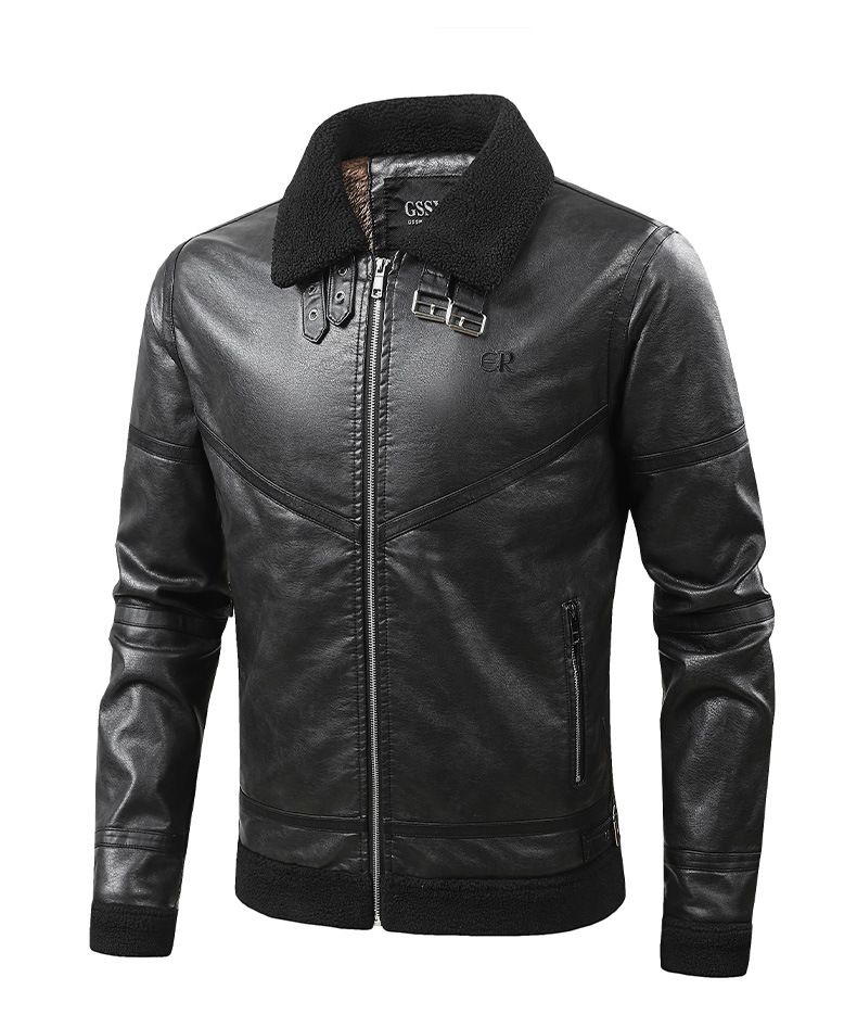 Giacca in similpelle foderata in pile da uomo - Cappotto invernale da motociclista con collo alto (nero/marrone/caffè, XL-5XL)_voghion.com