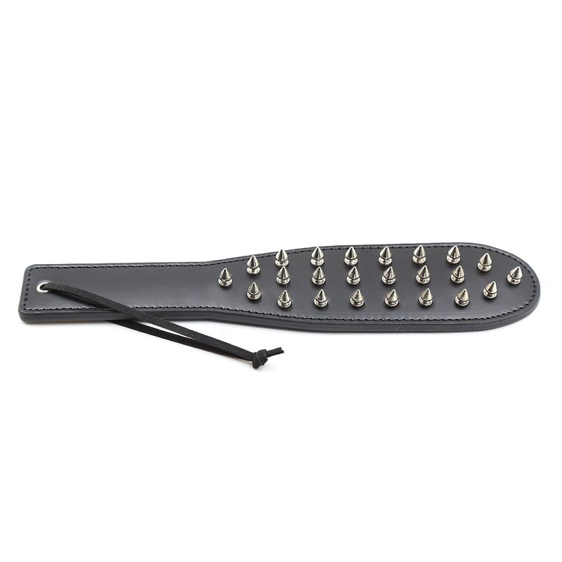 Sexy leren racket met spikes en lange steel van PU-leer voor volwassenen, racket voor koppels en vrouwen_voghion.com