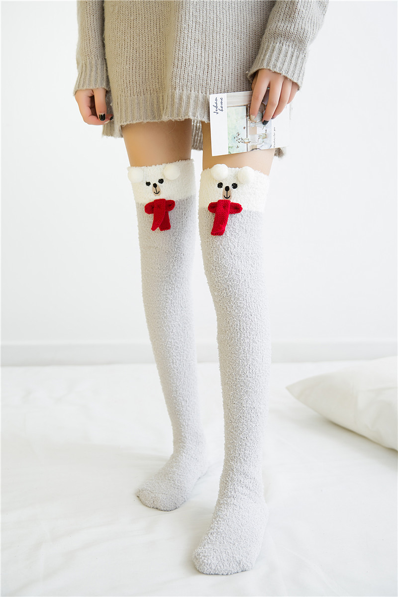 Japanescht Mori Meedchen Déiermodell Knéi Gestreift Séiss Kompressioun Hierscht Wanter Waarm Socken Kawaii Gemittlech Laang Oberschenkel Héich_voghion.com