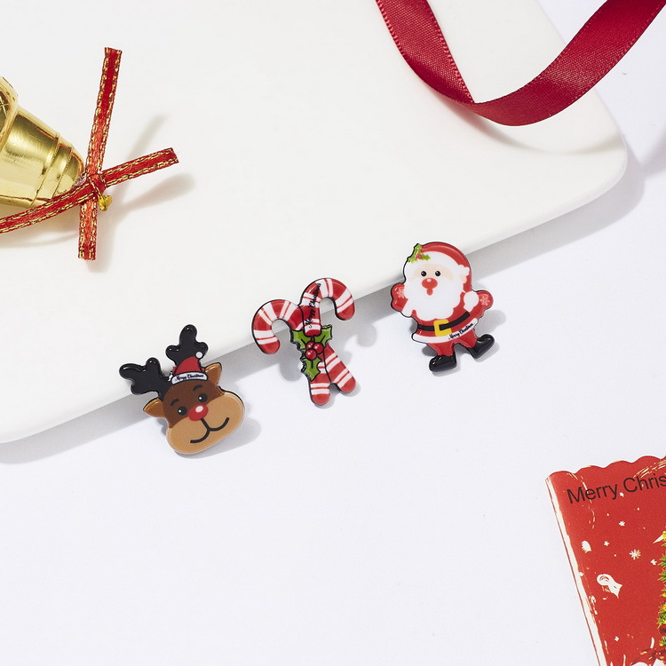 Christmas collection New Santa Claus crutch Elk acrylic Christmas paper card brooch set ornaments_voghion.com
