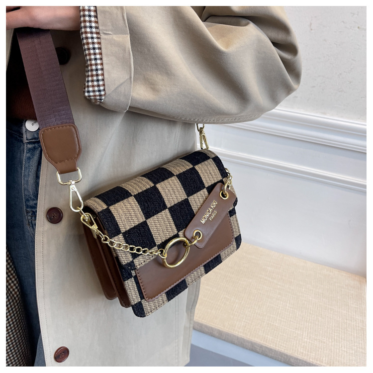 Herbst- und Wintermodelle ins Wind Senior Sinn für exquisite Mode hundert passende Schachbrettgitter kleine quadratische Tasche Damen Umhängetasche_voghion.com