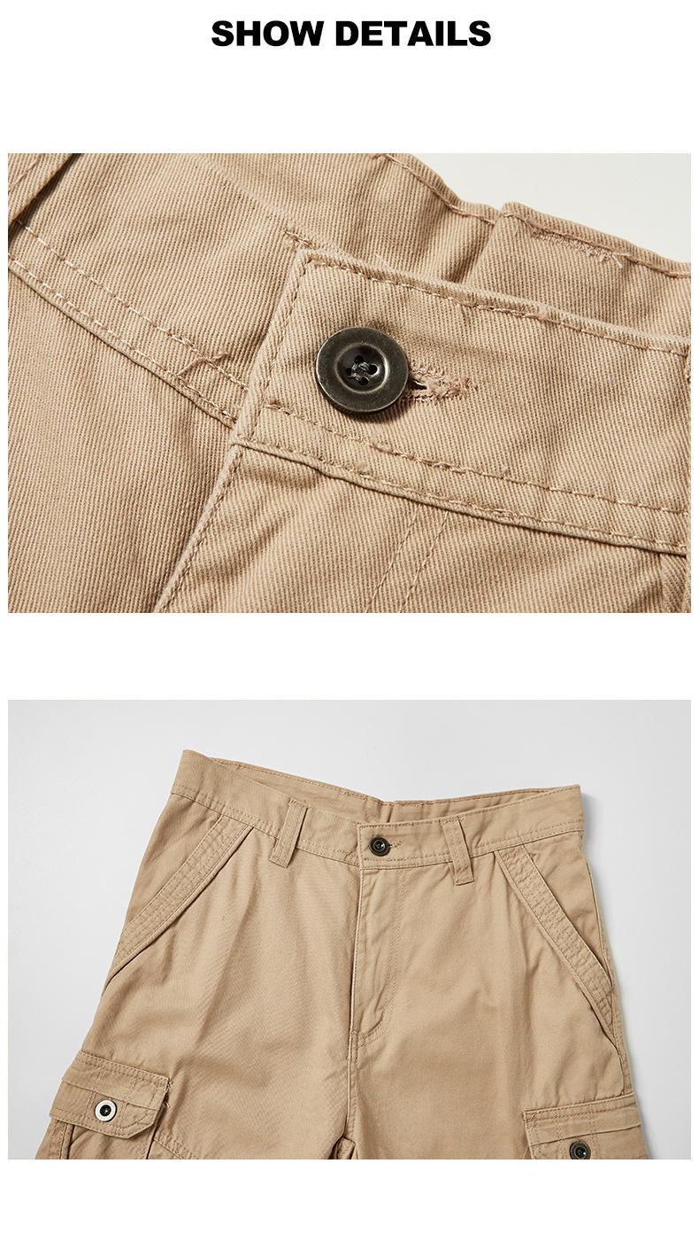 Herreklær Cargoshorts Baggy i bomull, pluss size quarterbukser, medium bukser, herrebukser med flere vesker, casualbukser_voghion.com