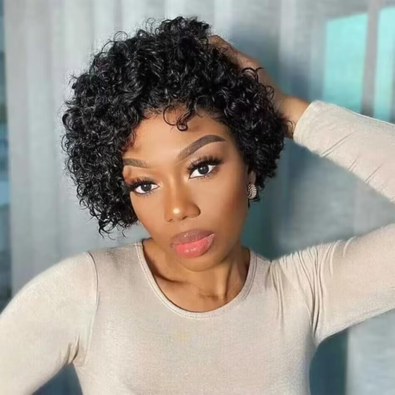 Braziliaanse Krullend Korte Pruiken Korte Pixie Cut Krullend Pruiken Voor Vrouwen 13*4*1 Kort Krullend Menselijk Haar pruiken 180% Dichtheid_voghion.com