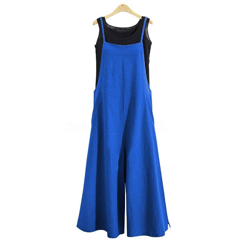 Women Straps Jumpsuit Summer Solid Color Wide Leg Pants Dungaree Bib Overalls Casual Loose Sleeveless Cotton Linen Jumpsuits 5Xl_voghion.com
