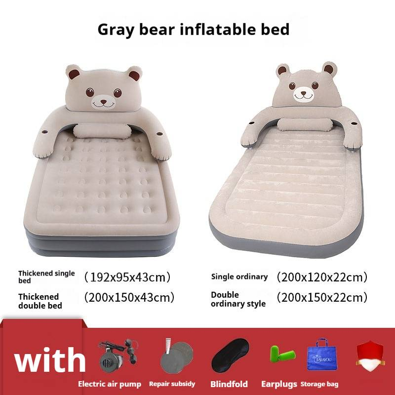 Cama inflável Totoro, cama de urso, cama de acampamento ao ar livre, colchão inflável espesso, cama de colchão de ar individual, fácil de inflar, rosa e cinza_voghion.com