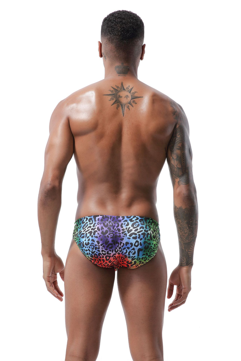 Men's Swimming Trunks With Hot Spring Beach Low-waist Triangular Swimming Trunks And Leopard Print Digital Print_voghion.com
