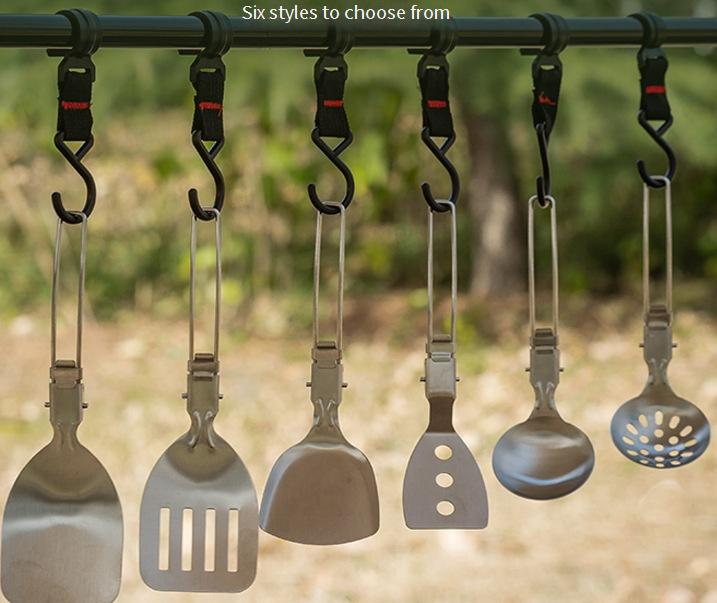 Camping-Utensilien-Set aus Edelstahl 304, faltbares Kochset inklusive Spatel und Löffel, kompakter und leichter, für Picknicks, Wandern, Kochen im Freien_voghion.com