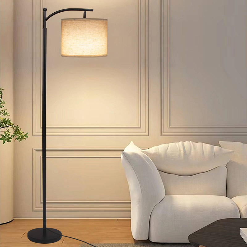 62'' Arc Floor Lamp,Standing Lamp For Living Room With Foot Switch Stand Light, Reading Lamp For Bedroom Dining Room,Adjust Beige Lampshade (Black)_voghion.com