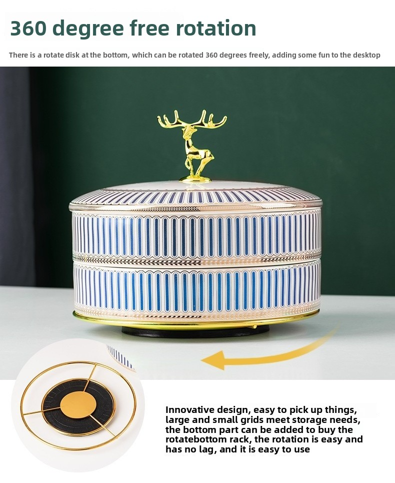 Porcelain Elegance – Bandeja de frutas de cerâmica com inspiração vintage e tampa, opções de camada dupla e única, azul e rosa (decoração nórdica para casa)_voghion.com