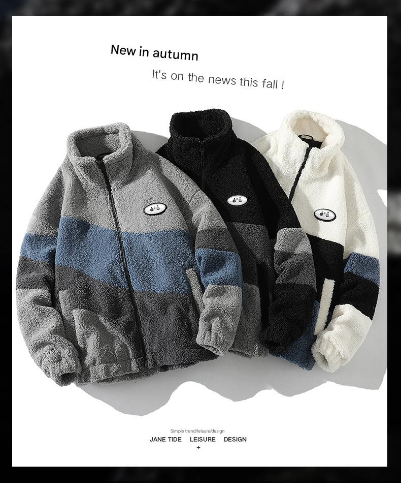 Ropa para hombre Chaqueta de piel de oveja para hombre - Abrigo de invierno con cuello alto (diseño de bloques de color, estilo unisex)_voghion.com