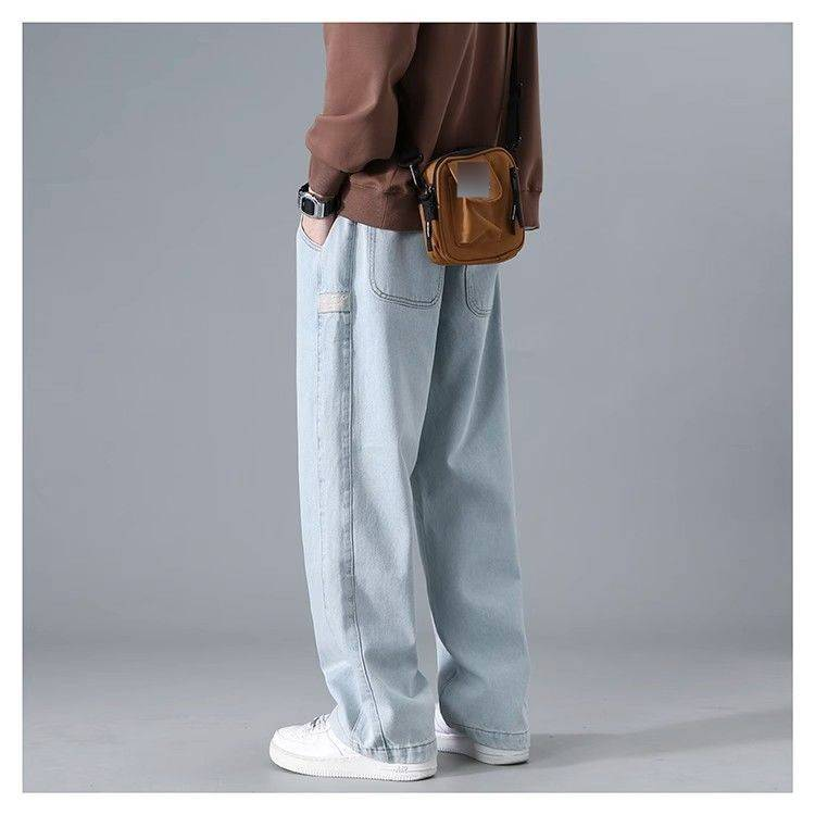 Vintage Washed Men's Jeans High Street Straight Leg Loose Fit Wide Trousers For Casual Wear_voghion.com