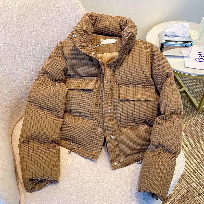 Women's Short Padded Khaki Cotton Jacket - Oversized Casual Winter Coat With Pockets, Loose Fit For Petite & Tall_voghion.com