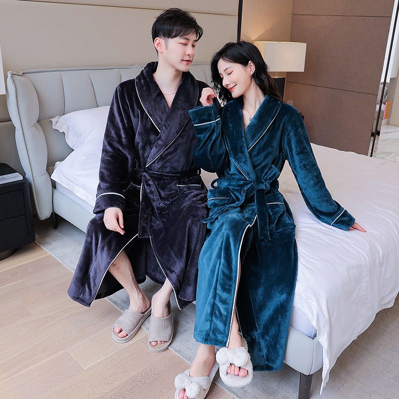 Luxury Flannel Robe For Women & Men - Ultra Soft Fleece Bathrobe With Long Sleeves Cozy Winter Sleepwear Couples Matching Loungewear In Elegant Colors_voghion.com
