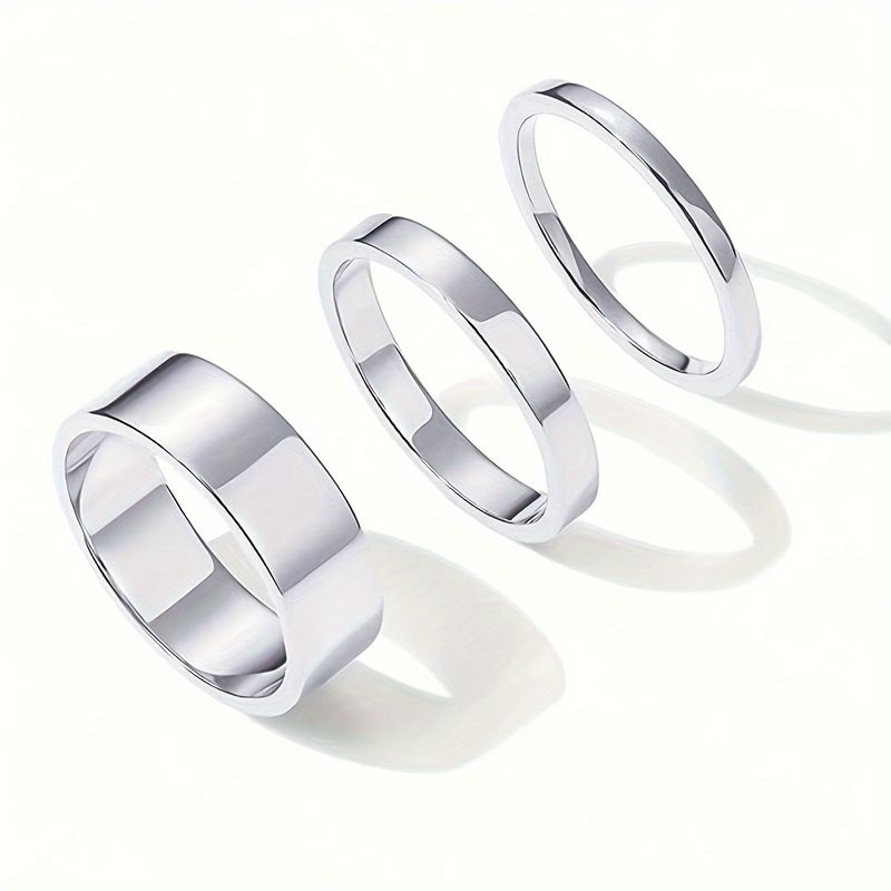 Set di anelli minimalisti in acciaio inossidabile per uomo e donna - Anelli a fascia sottile impilabili in oro bianco, design geometrico, anelli di coppia abbinati_voghion.com