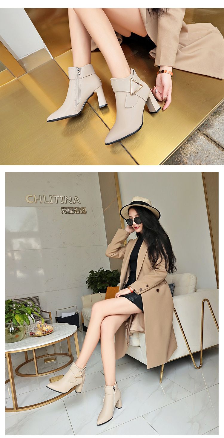 Nuovi stivali corti con tacco alto per donna, primavera ed estate, stivaletti corti e alla caviglia con tacco spesso e a punta per donna_voghion.com