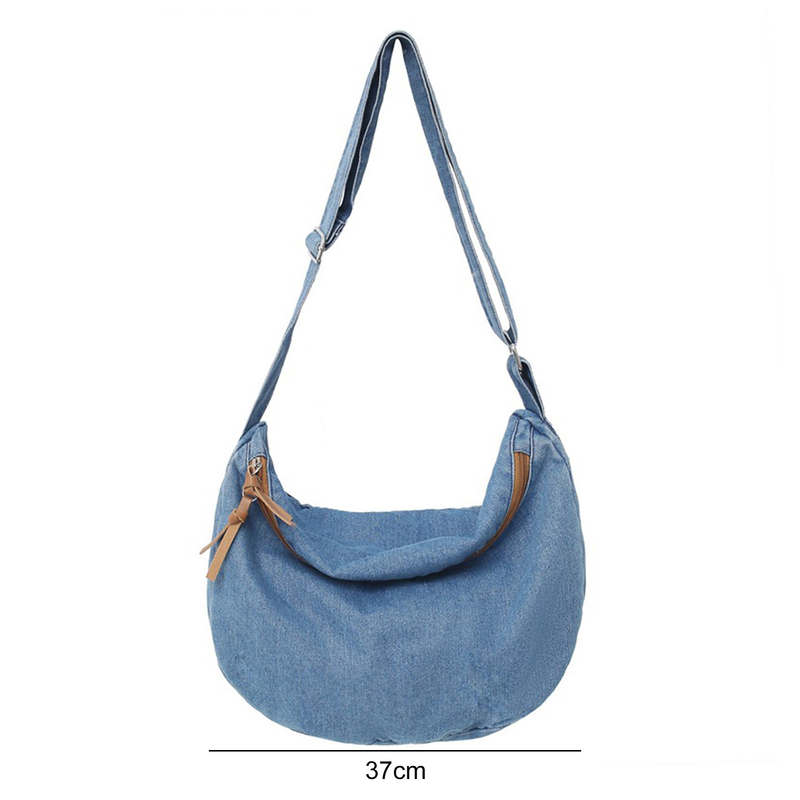 Lihanbao Stylish Messenger Bag Denim Crossbody Bag Casual Canvas Tote Large Capacity Adjustable Strap Zip Closure Student Satchel For Women -Dark Blue_voghion.com