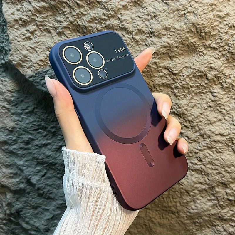 Novo estilo de luxo magnético gradiente cor telefone capa para 15 14 13 12 11 Pro Max Plus fosco 15 Pro magnético sem fio carregamento casos com protetor de lente_voghion.com