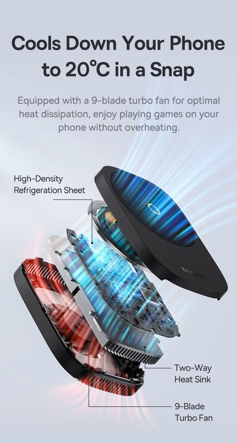 Baseus 2-in-1 Magnetic Cooler With Stand RGB Light Cooling Fan Radiator For IPhone 17 Air 16 Mobile Phone Holder Heat_voghion.com