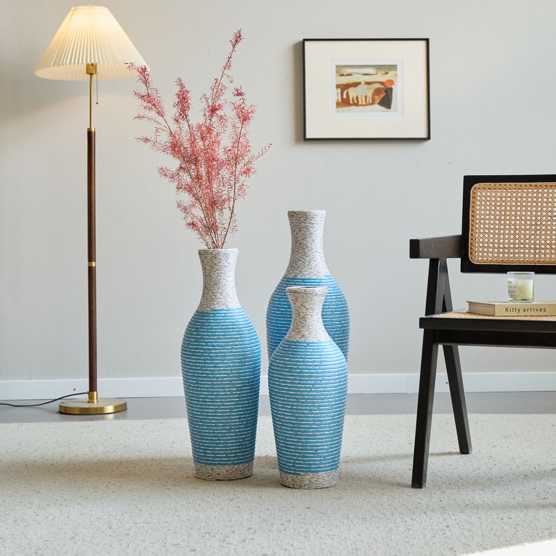 Desktop Vase, Brown Decorative Floor Vase, Classic And Neat Floor Vase, High Independent Flower Stand, Artificial Vine Vase, PVC Floor Vase, Home Decoration Flower Stand Set Of 3 Pieces_voghion.com