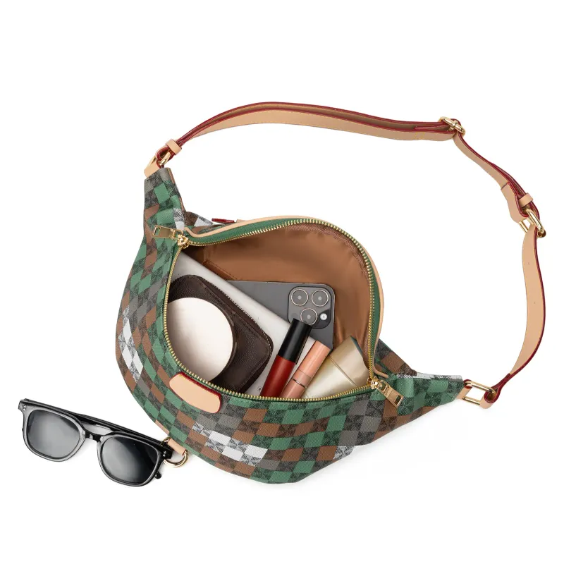 Borsa firmata con spedizione gratuita, marsupio a quadri colorati, chiusura con cerniera, manico superiore, tracolla_voghion.com