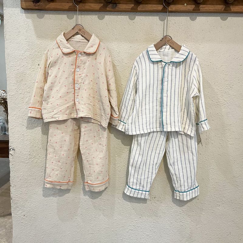 Pijamas para niños, conjunto de manga larga de gasa de algodón para primavera y otoño para niñas y niños, ropa para el hogar_voghion.com