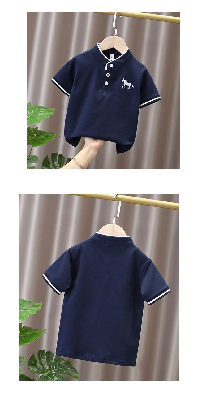 Mother&Kids Stand collar embroidered horse Polo stand collar loose knitting trend_voghion.com