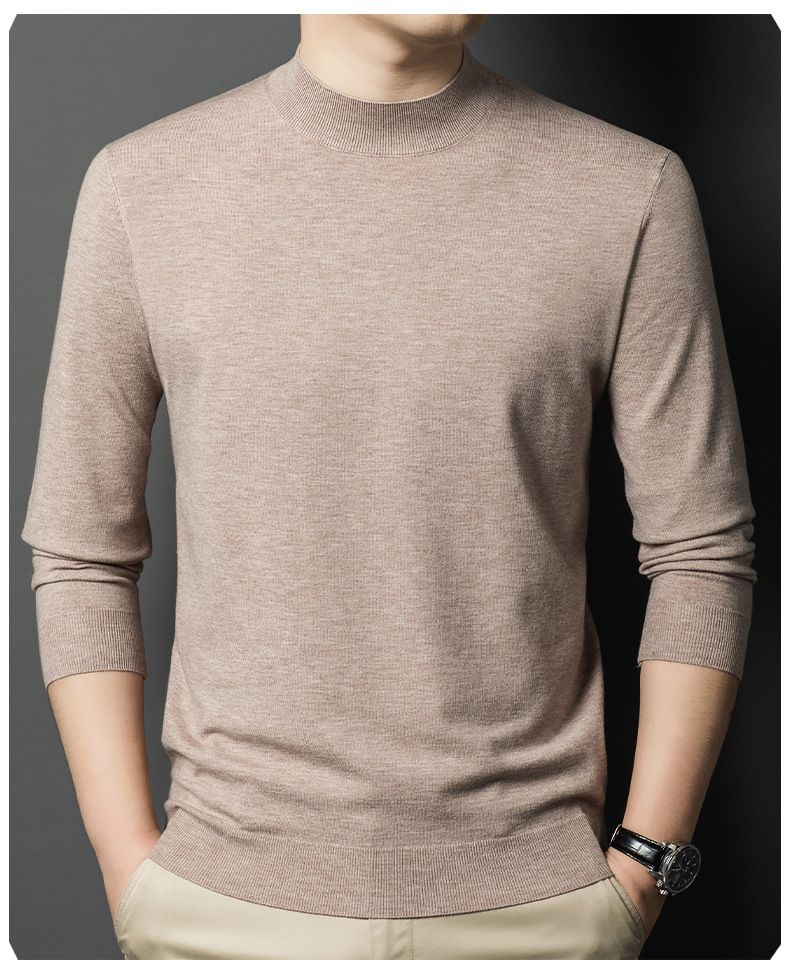 Herren-Kammgarnpullover – Dicker Strickpullover mit halbhohem Kragen für Herbst & Winter (Kamel/Beigegrau/Stahlgrau/Schwarz_voghion.com