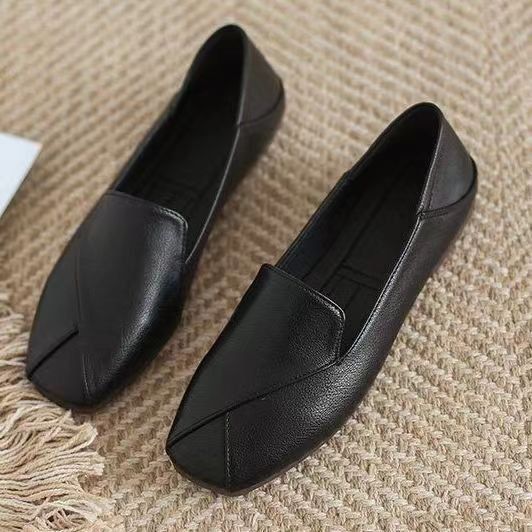 Square-headed Single Shoes Female Lazy Person Pedals British Shoes Trendy Soft-soled Fairy Small Leather Shoes_voghion.com