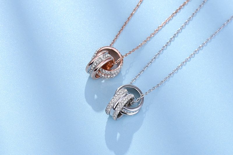Interlocking Double Ring Necklace For Women Good Luck Crystal Element Clavicle Necklace Fashionable Live Broadcast_voghion.com