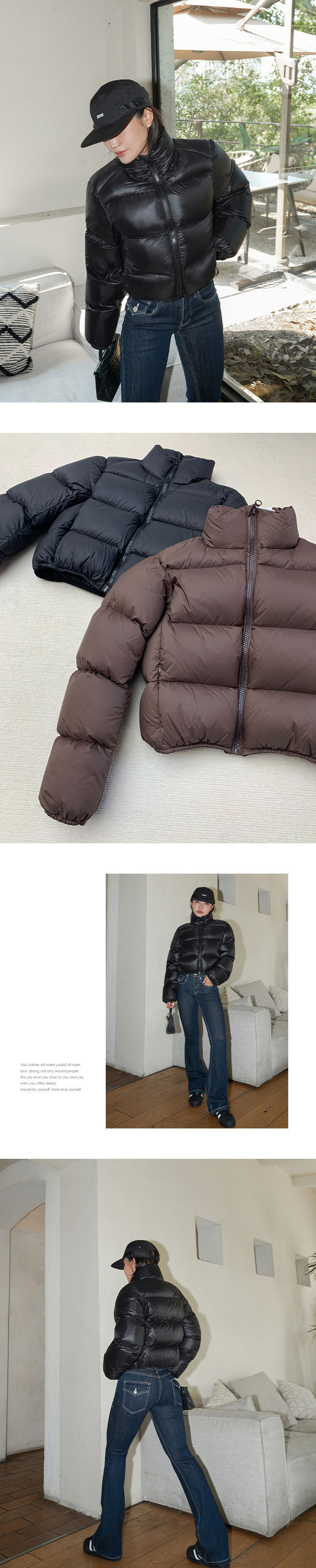 Parka coreano con collo alto per donna, nero, con cerniera, caldo e corto, giacca invernale da donna, tasche sottili, maniche lunghe, cappotti da donna_voghion.com