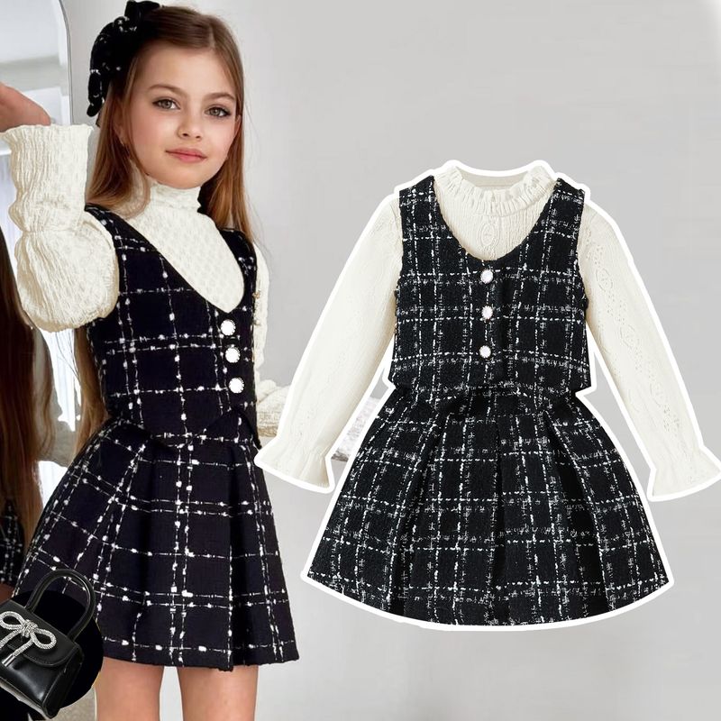 "Elegant Lace-Trim 3-Piece Set For Baby Girls – Cotton Vest + Pleated Skirt + Bloomers | Formal & Casual Toddler Outfit (90-130cm)"_voghion.com