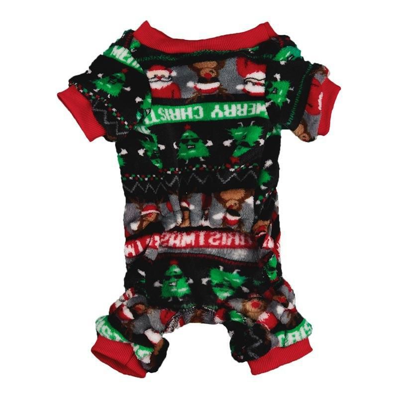 Haustierkleidung, Süßigkeiten-Rentier-Schneeflockenmuster, gerippter Rundhalsausschnitt, korallenfarben, warme Fleecejacke für Hunde mit vier Beinen_voghion.com