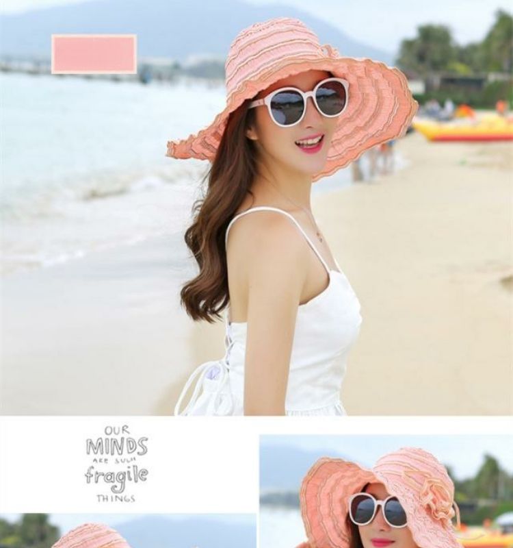 Women Summer Sun Travel UV Protection Foldable Adjustable Wide Brim Hat For Beach_voghion.com