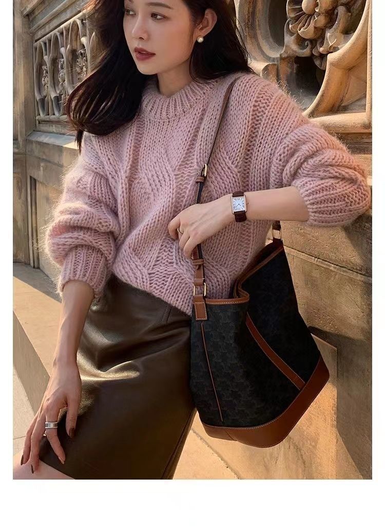 Maglione Lazy Fried Dough Twists, nuovo maglione autunnale e invernale, dolcevita, a maniche lunghe, ampio, con scollo rotondo, lavorato a maglia_voghion.com